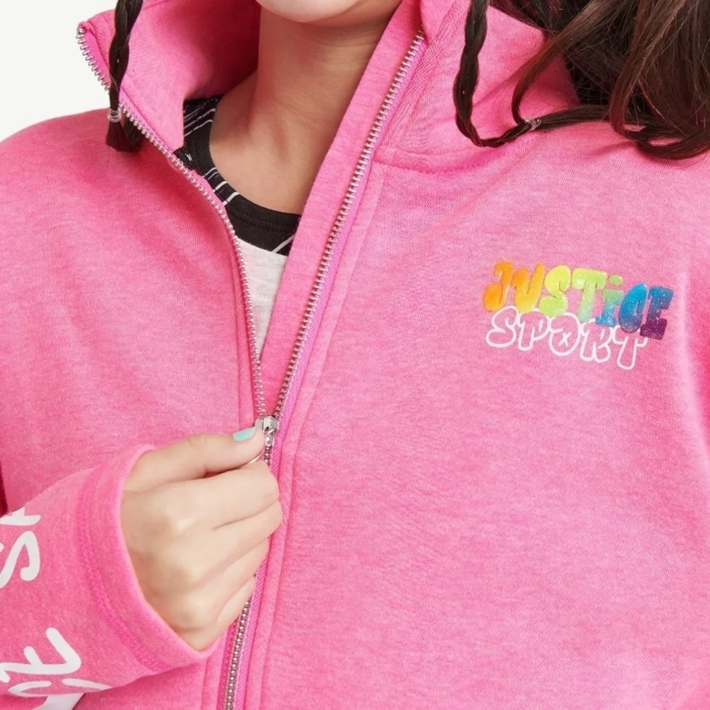Justice Pink Zip-Up Jacket with White Lettering
